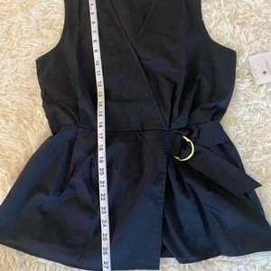 Ellen Tracy Sleeveless Faux Wrap Peplum Top- Medium, BLACK